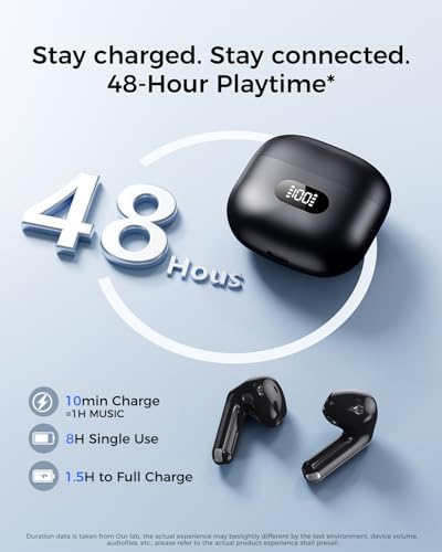 Revolutionary Bluetooth 5.4 Wireless Earbuds – Immersive Surround Sound with 48-Hour Playtime, IPX7 Waterproof for Ultimate Sports Performance, Tap-Control for Effortless Use, LED Display Charging Case – Perfectly Compatible with i Phone & Android Devices