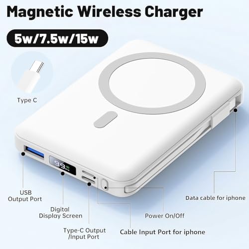 Azmuth Mag Safe 10,000 m Ah Magnetic Power Bank – Rapid 22.5 W PD Charging with LED Display, Portable Wireless Charger for i Phone 12-16, Pro, Pro Max – Integrated Stand for Effortless Use, Ultimate Compatibility, and Efficiency