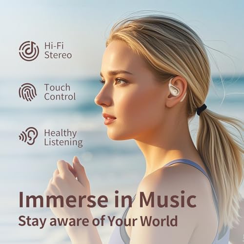 Revolutionize Your Workout with Wireless Open Ear Headphones – Cutting-Edge Bluetooth 5.4, Superior Hi-Fi Audio, Perfect for Running and Sports, Extended Battery Life, Comfortable Ergonomic Design in Chic Beige – Stay Engaged with Your Surroundings While Enjoying Premium Sound!