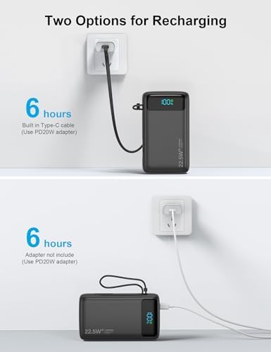 High-Capacity 27000 m Ah Portable Power Bank with Built-In Cable for i Phone 15/16 Series – Fast-Charging USB-C Battery Pack, LED Display for On-the-Go Charging, Reliable Travel Companion for All Smartphones