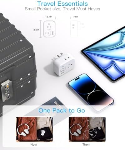 Cruise-Ready Power Solution: One Beat Multi Plug Wall Outlet Extender with 4 AC Outlets & 4 Fast USB-C Ports – Compact, Lightweight Travel Power Strip for Seamless Charging on Board – Non-Surge Protector for Enhanced Safety and Compliance