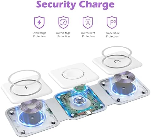 ORIA 3-in-1 Wireless Charging Station – Fast Foldable Charger Pad for i Phone 14/13/12/11/Pro/Max, Apple Watch SE/Series 9/8/7, and Air Pods – Compact Travel-Friendly Design for Effortless Device Power-Up and Maximum Compatibility