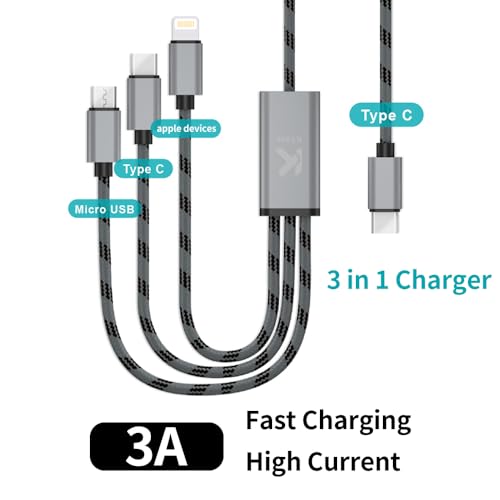 Type-C to 3 Multiple Charging Cable – 3.94 ft (120cm), Micro, Type C, for I Product Device Compatible, 3 in 1 Multiple Charger – Enhanced Compatibility and Speed
