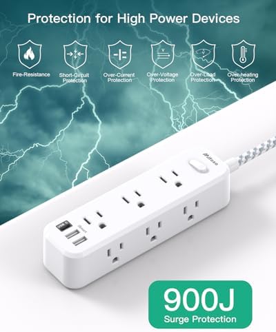 10 ft Power Strip with Surge Protection – 9 Outlets and 3 USB Ports for Fast Charging – Versatile Extension Cord for Home, Office, and Dorm Room – Safe and Efficient Multi-Device Management – Durable and Compact Design for Everyday Use