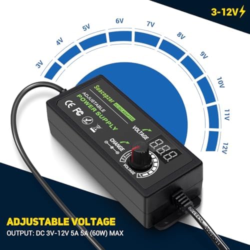 Versatile Universal Adjustable AC/DC Power Supply Adapter – 3 A, 72 W Output, 9 V to 24 V Range – Dual Connector Compatibility (5.5 x 2.1 mm & 5.5 x 2.5 mm) – Optimal Power Solution for Home Electronics with Advanced Safety Features and Global Input Voltage Support