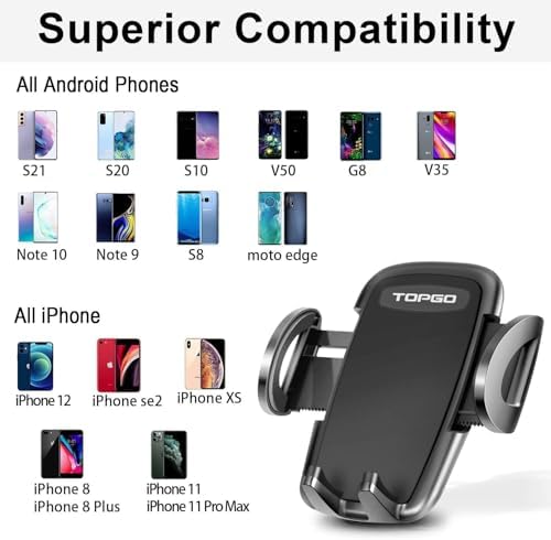 TOPGO Adjustable Car Cup Phone Holder – Secure, No-Wobble Smartphone Mount for i Phone 16 & 4.0-7.0 Inch Devices – Enhance Driving Safety with Optimal Visibility and Easy Access – Sleek Black Design for Any Vehicle