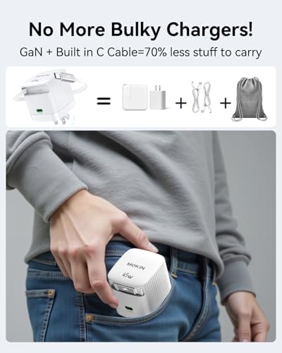 Revolutionary 30 W USB-C Charger Block with Dual Ports – Fast Charging Solution Featuring Retractable Cable & Foldable Plug for Ultimate Portability – Ideal Travel Companion for i Phone 16 Pro Max, Pixel 9 Pro, Galaxy, i Pad & Mac Book – Enhanced PD/PPS Compatibility for Rapid Power Delivery