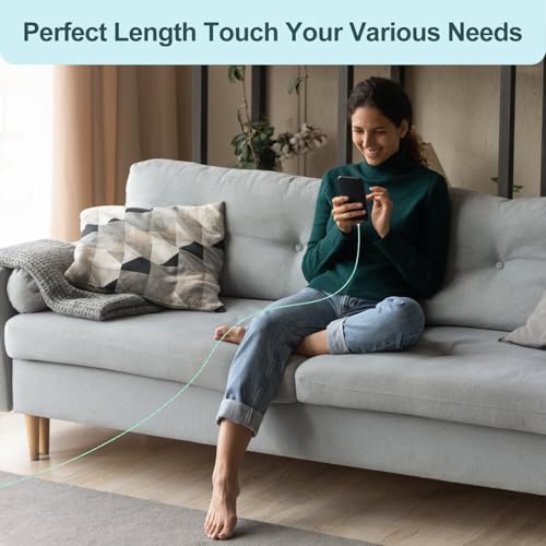 Premium 10 ft USB C to C Fast Charging Cable – 60 W High-Speed Charger for Apple i Phone 16 Pro Max, Mac Book Pro, i Pad & Samsung Galaxy – Durable, Flexible, and Stylish Green Design for Enhanced Device Compatibility and Rapid Power Delivery