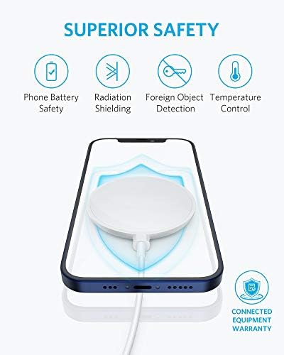 Anker Magnetic Wireless Charging Pad – 7.5 W Fast Charger for i Phone 12 & 13 with 5 ft USB-C Cable – Effortless Magnetic Alignment for Seamless Charging at Home, Office, or Travel – Durable, Compact Design for On-the-Go Power Solutions