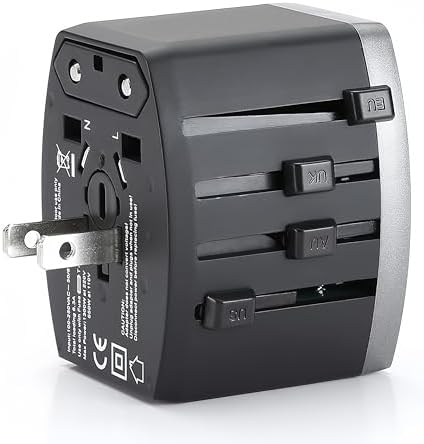 Universal Travel Adapter with QC 3.0 & PD 30 W Fast Charge – Power Up Devices in Over 150 Countries, Compact Design for Global Adventures, Surge Protection & Short Circuit Safety, Essential Travel Companion for Busy Globetrotters