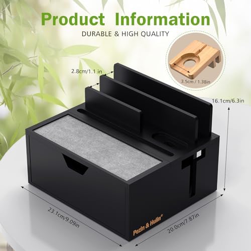 Bamboo Multi-Device Charging Station with 5-Port USB Hub & Drawer – Fast Charging Dock Organizer for Smartphones & Tablets – Eco-Friendly Power Solution with Enhanced Compatibility & Sleek Aesthetics