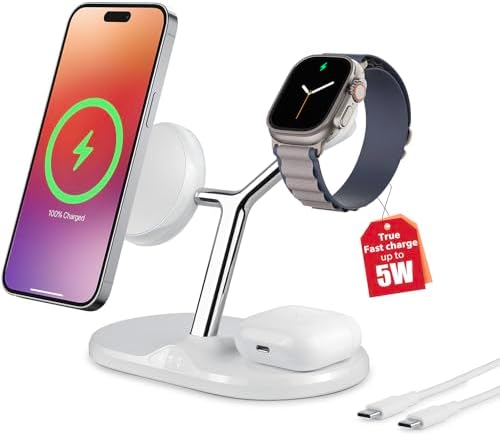 Ultimate 3-in-1 Mag Safe Wireless Charging Station for Apple Devices – Fast, Space-Saving Charger for i Phone 12-16, Apple Watch, and Air Pods – Enhanced Compatibility and Sleek Design for Organized Spaces