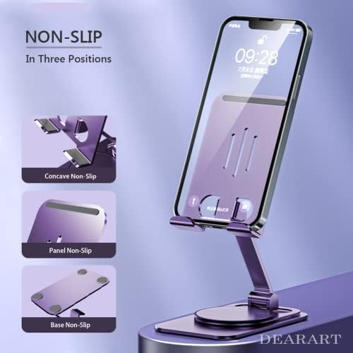 DEARART Cell Phone Stand, 360° Adjustable Phone Stand for Desk, Foldable Phone Holder Fully Carried Easily, Grey (Square Base) – Enhanced Compatibility and Speed