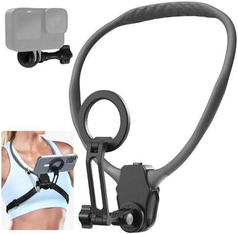 Revolutionary Magnetic Neck Mount for Smartphones – Ultimate POV Phone Holder with Anti-Vibration Chest Strap for Seamless Filming, Compatible with i Phone 12 to 16 Series – Lightweight, Adjustable Comfort for Vloggers and Adventurers