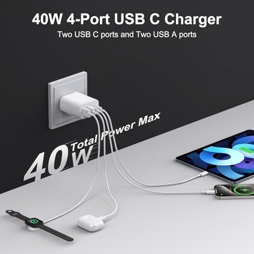 High-Speed USB C Charger Block 3-Pack – 40 W 4-Port Power Adapter for Quick Charge & Power Delivery, Compatible with i Phone 16/15/14/13/12/11/Pro Max & Tablets, Compact Wall Plug for Efficient Multi-Device Charging – Optimal Safety Features & Sleek Design
