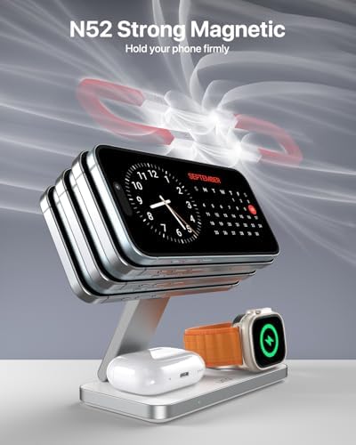 Versatile Foldable 3-in-1 Wireless Charging Station for Apple Devices – Mag Safe Compatible Charging Dock for i Phone 16, 15, 14, 13, 12, Air Pods Pro, and Apple Watch Ultra – Fast, Efficient, and Compact Design in Sleek White Finish