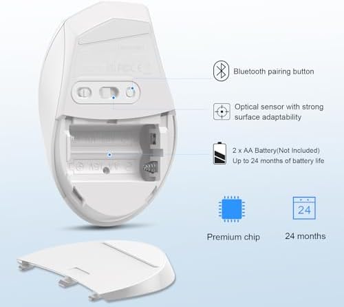 TECKNET Bluetooth Wireless Mouse – Ergonomic 4800 DPI Precision with 6 Adjustable Settings, Long-Lasting 2-Year Battery, and 6 Functional Buttons for Laptops & Windows – Sleek Grey Design for Enhanced Comfort and Productivity