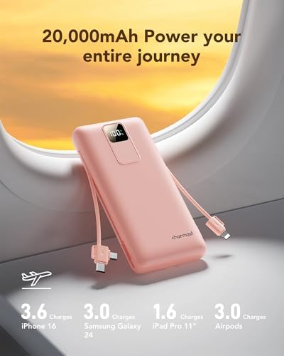 Charmast 20000 m Ah Fast Charging Power Bank with Integrated Cables & Wall Plug – 20 W USB-C Charger for i Phone 16/15/14, Samsung Galaxy, Google Pixel, and i Pad – Ultimate Portable Energy Source with Rugged Design and Rapid Recharge Capability