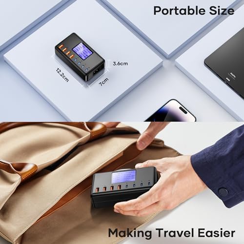 Ultimate 8-Port USB-C Charging Station by Slitinto – 152 W Multi-Device Fast Charger Hub for i Phone 15/14/13/12 & Samsung Galaxy S23/S22/S21 – Enhanced Compatibility & Rapid Power Delivery for Tablets and Laptops – Compact Design for Home, Office, and Travel