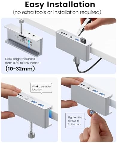 Upgrade Your Digital Experience with the ORICO USB Hub 3.0 – Stylish Aluminum Clamp Adapter Featuring Dual High-Speed USB-A Ports, 3.5 mm AUX for Superior Audio, and SD/TF Card Reader for Effortless Media Transfers, Ideal for Modern Desktops