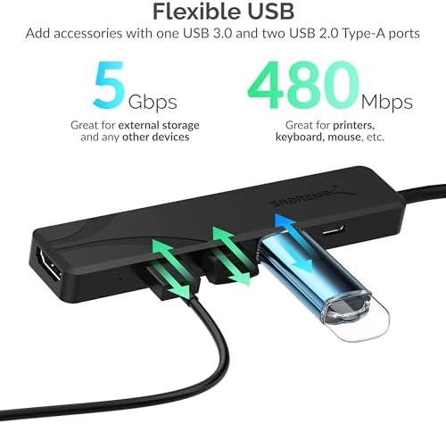 SABRENT 4-Port USB 3.0 Hub with Individual LED Power Switches – Ultra-Slim, Portable Design with 2 Ft Cable for Effortless Data Transfer – Compatible with Mac & PC, Perfect for Home and Office Use