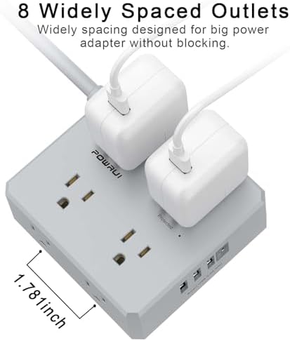 Maximize Your Power Management with a 6 Ft Surge Protector Power Strip – 8 Outlet Extension Cord Featuring 4 Fast USB Charging Ports (1 USB-C), Ideal for Home Office Convenience and Safety, ETL Listed for Enhanced Surge Protection and Compatibility