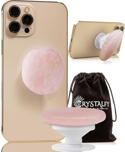 Transform Your Mobile Experience with CRYSTALFY White Clear Quartz Druzy Crystal Phone Grip – Versatile Kickstand & Unique Gemstone Top for i Phone, i Pad, Kindle & More – Handcrafted Natural Accessory with Enhanced Adhesion and Customizable Design – Perfect for Style, Functionality, and Gifting