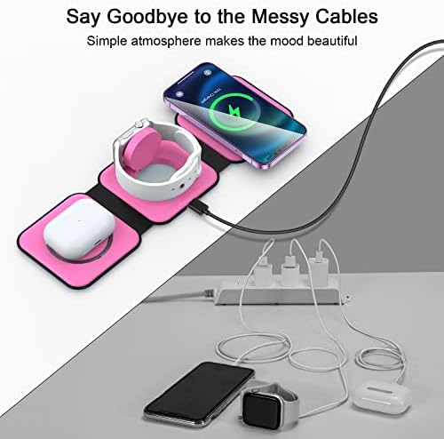 RTOPS 3-in-1 Magnetic Wireless Charging Station for i Phone, Apple Watch, and Air Pods – Compact Ga N Travel Charger with Enhanced Speed and Compatibility for i Phone 16/15/14/13/Pro/Max, Air Pods 4/3/2/Pro – All-in-One Solution for Ultimate Convenience and Efficiency