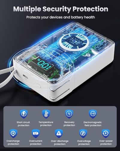 Versatile 4-in-1 Travel Charger with Integrated Wall Plug & USB-C Cables – 10800 m Ah Power Bank Featuring Magnetic Apple Watch Charging, QC4.0 & PD 25 W Fast Charging – Compact Solution for i Phone 16/15, Android Devices & More – Enhanced Portability & Smart Safety Features for On-the-Go Power