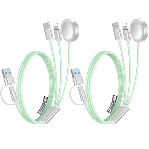 Ultimate 2-Pack Fast Charging Cable Set: Versatile USB A/Type C/Lightning Cables for Quick Charging of Apple Watch & i Phone, 4 FT Length for Seamless Travel Compatibility with i Phone 11-16, i Pad, Apple Watch Ultra & SE, Durable Multi-Device Solution for Enhanced Power Efficiency and Convenience