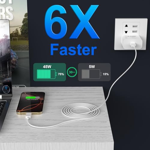 Experience Ultimate Charging Power: 45 W USB C Fast Charger Bundle for i Phone 16 & Galaxy S25 – Includes Dual 10 FT USB C Cables for Unmatched Convenience and Speed – Ideal for Home or Travel with Advanced Safety Features and Wide Device Compatibility