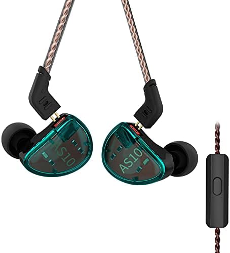 KZ AS10 Professional In-Ear Monitors with 5 Balanced Armature Drivers – Premium Noise Cancelling Headphones for Musicians, Singers, and Audio Lovers – Detachable 2 Pin Cable for Enhanced Durability – Stylish Cyan Design for Comfort and Performance