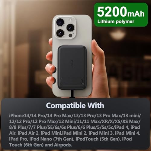 Ultimate Portable Power Bank for Apple Watch & i Phone – 5200 m Ah Magnetic Wireless Charger with Built-in Cable, Slim Travel Battery Pack for Apple Watch Series 9/Ultra2/8/7/6/SE/5 & i Phone Models 14/13/12/11/XR/8/7/6 s – Fast Charging for Active Lifestyles