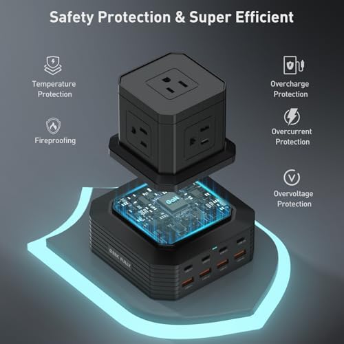 Revolutionize Your Charging Setup with the 100 W USB-C Multi-Device Power Strip – 13-in-1 Surge Protector Featuring 4 PD USB-C and 4 USB-A Ports for Rapid Charging of Mac Book Pro/Air, i Phone 15/14, i Pad, and More – Compact, Durable, and Designed for Seamless Office and Home Use