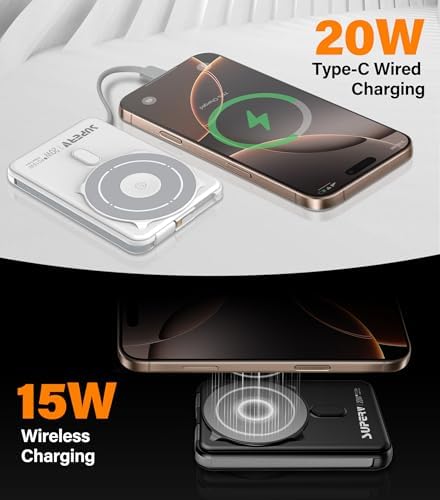 Magnetic 10000 m Ah Portable Charger Power Bank with LED Display – Fast Charging, Built-in Cables, Stylish Purple Design – Compatible with i Phone 16/15 Pro Max, Samsung Galaxy S24/S23, and Apple Watch – Ultimate Convenience for On-the-Go Users