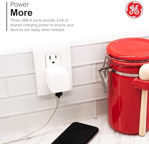 GE 17 W 3-Port USB Wall Charger Block for i Phone and i Pad – Fast Charging Adapter with Foldable Plug for Ultimate Portability – Sleek White Power Cube for Home, Office, and Travel Use – Compatible with i Phone 14, 13, 12 Series and More – Efficient Multi-Device Charging Solution