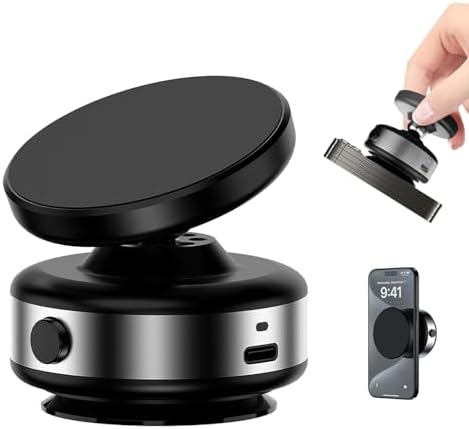 Revolutionary 360-Degree Rotatable Magnetic Car Phone Holder – Electric Vacuum Suction Mount for Flat Surfaces, Perfectly Compatible with Mag Safe i Phones, Sleek Silver Design for Ultimate Convenience and Safety on the Road