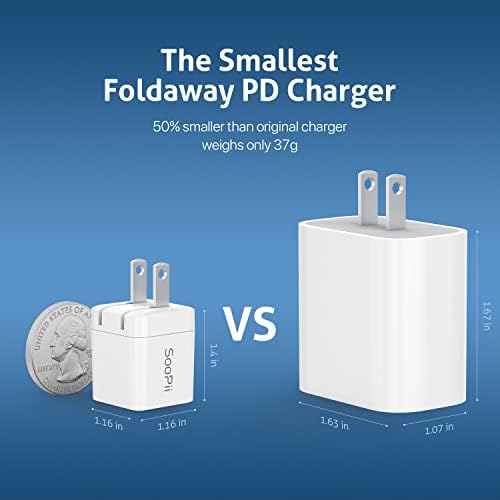 Soo Pii 20 W PD Fast USB C Charger – Compact, Foldable Power Adapter for i Phone 13, 12 Series, Tablets & More – Lightning-Fast Charging with Enhanced Versatility & Travel-Friendly Design