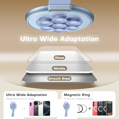 Universal Magnetic Suction Phone Grip by TAURI – 360° Rotating Hands-Free Holder for i Phone 16 Pro Max, i Phone 15, Android & Samsung S25 – Durable Silicone Design for Secure Grip and Enhanced Usability, Perfect for Multitasking and Easy Transport