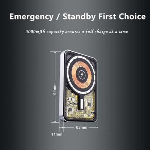 Ultra-Fast Magnetic Wireless Power Bank – 15 W Mag Safe-Compatible Portable Charger for i Phone 15/14/13/12/11/X | 5000 m Ah PD 20 W | Sleek Silver Design for Effortless Charging on the Go