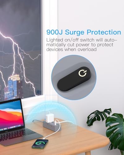 5 Ft Versatile Power Strip with 6 AC Outlets & 3 USB Ports, including USB-C – Compact Flat Plug Extension Cord for Efficient Charging in Dorm Rooms, Travel, and Home Offices – Surge Protector for Enhanced Device Safety and Connectivity