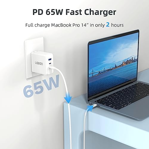 65 W USB C Charger Block – Advanced 3-Port Fast Charging Adapter for Laptops, Tablets, and Smartphones – Portable and Foldable Power Solution with PD Technology for i Phone, i Pad, Mac Book Pro/Air, Galaxy, and More – Ultimate Compatibility and Efficiency for On-the-Go Charging
