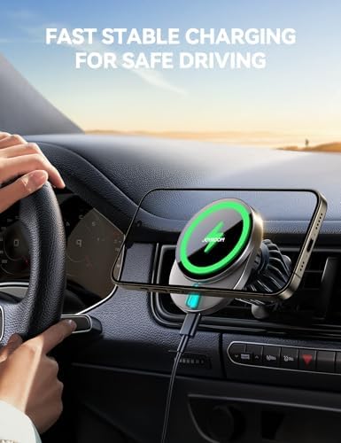 JOYROOM 15 W Mag Safe Car Mount Charger – Ultra Magnetic Wireless Charging Holder for i Phone 16 Pro Max, 15, 14, 13, 12 & Mini – Secure, Fast Car Vent Charger for Hands-Free Navigation & Communication – Sleek Design for Modern Vehicles