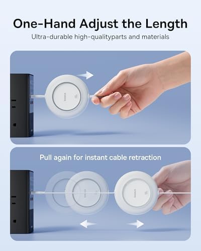 Baseus 100 W Retractable USB-C to USB-C Charging Cable – Versatile 6.6 ft Length with 7 Adjustable Stages for High-Speed Charging of i Phone 16/15 Pro Plus, Mac Book, i Pad Pro, Samsung S24/S23+ – Durable, Tangle-Free Solution for Home and Travel Charging Needs