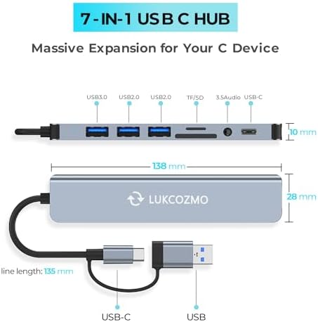 Elevate Your Digital Workspace with the Ultimate 7-in-1 USB C Hub & USB Splitter – Lightning-Fast Data Transfer for Mac Book, Dell, HP Laptops, and Smartphones – All-in-One Port Extender Featuring TF/SD Card Reader and Audio Output – Compact, Durable Accessory for Seamless Connectivity and Enhanced Productivity