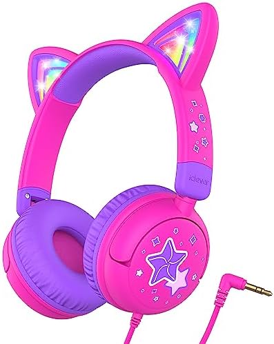 Colorful LED Cat Headphones for Kids – Safe 85 d B Volume Limit, USB-C Compatible, Perfect for Travel & Learning, Premium Stereo Sound for Tablets & i Pads, Durable & Stylish Design