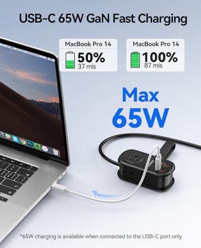 ORICO 65 W Ga N Travel Power Strip: 7-in-1 Charging Solution with 3 AC Outlets, 2 USB-A, 2 USB-C Ports, Flat Plug Design & 4 FT Extension Cord – Ultimate Fast Charger for Mac Book Pro/Air, i Pad Pro, i Phone 15/14/13 – Lightweight & Portable for Effortless Travel