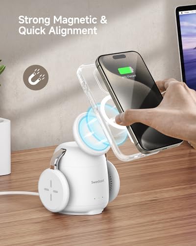 3-in-1 Wireless Charging Station for Mag Safe: Fast Charging Dock for i Phone 16/15/14/13/12, Apple Watch & Air Pods, Swan Scout 707 M – Streamlined Power Solution for Modern Tech Enthusiasts