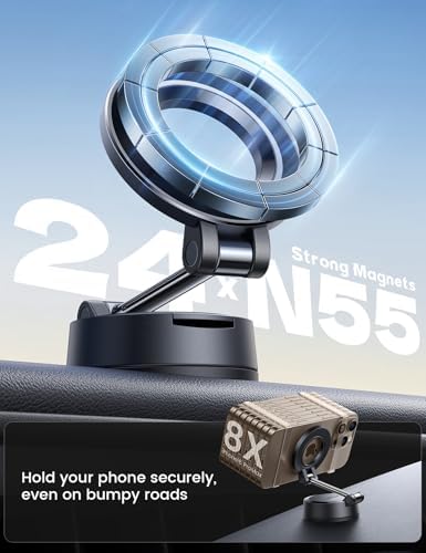 Lamicall Mag Safe Car Mount – 70 LBS Ultra-Stable Magnetic Phone Holder for Secure Dashboard & Windshield Use, 360° Rotatable Viewing for i Phone 16 Pro Max Plus, 15, 14, 13, 12 – Optimal Safety & Effortless Connectivity for All Drivers