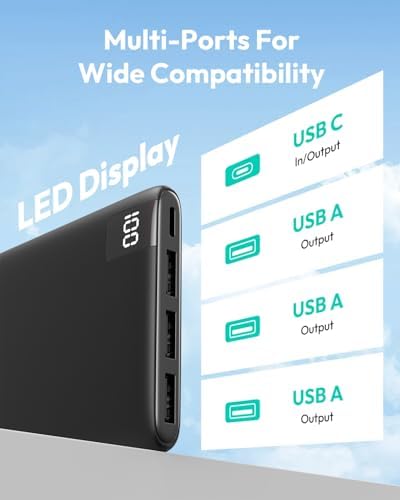ADDTOP Ultra-Slim 10000 m Ah Fast Charging Portable Power Bank – Lightweight Battery Pack with Dual USB-C & USB-A Ports for i Phone 16/15/14/13/12 and Android Devices – Optimal On-the-Go Charging Companion for Multi-Device Users